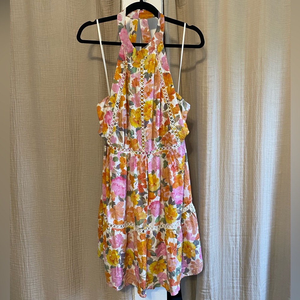 Petal & Pup Floral Halter Mini Dress - Pink, Yellow, White